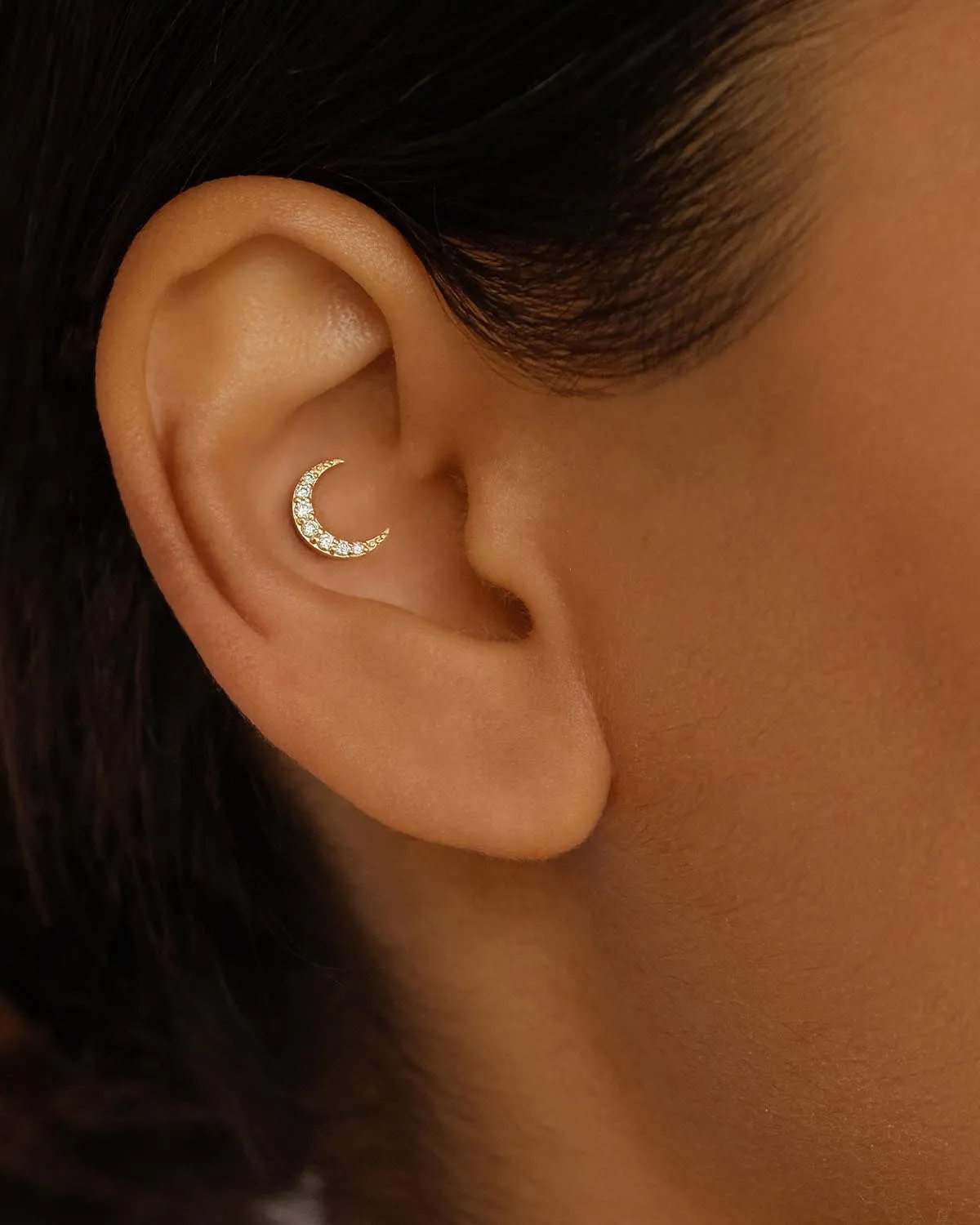 14k Solid Gold Evening Sky Diamond Cartilage Earring