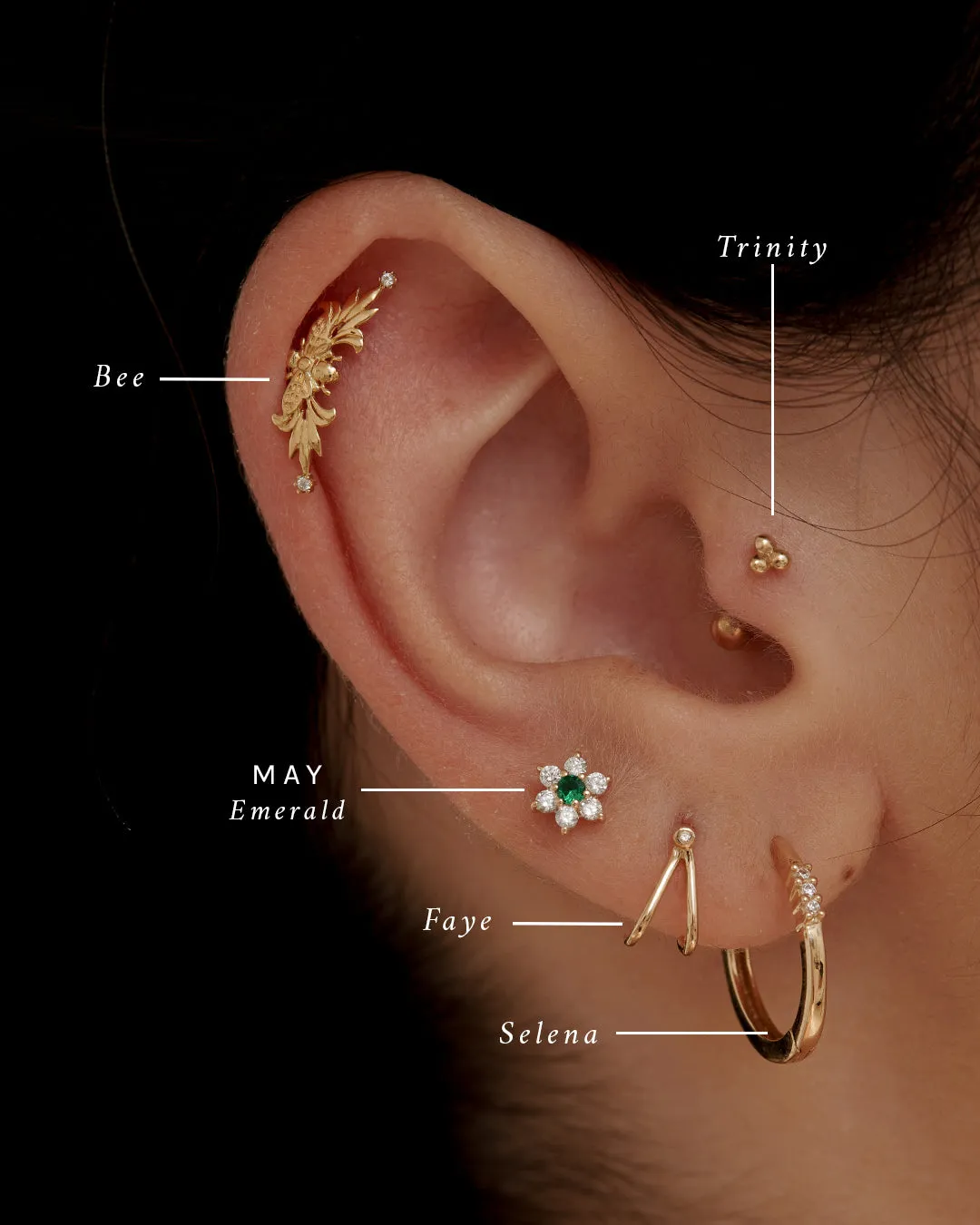 14K Solid Gold Faye Wishbone Single Stud