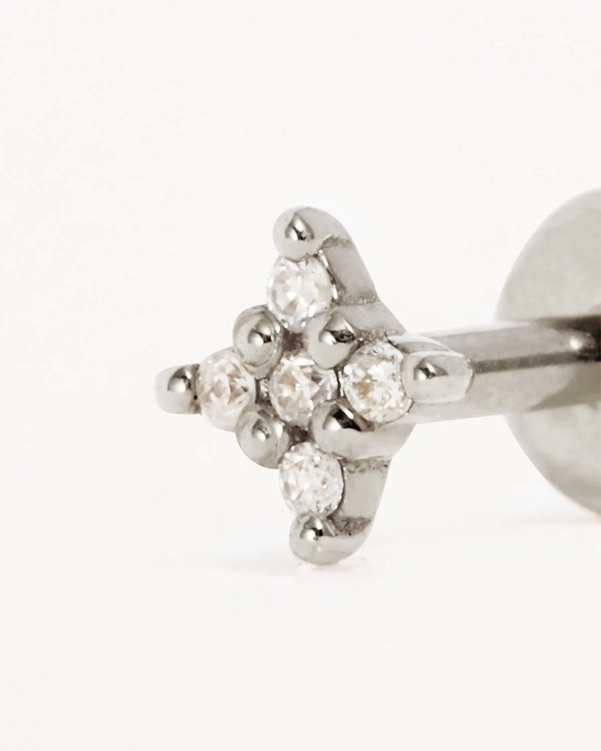 14k Solid White Gold Diamond Sacred Cartilage Flatback Earring