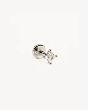 14k Solid White Gold Diamond Sacred Cartilage Flatback Earring