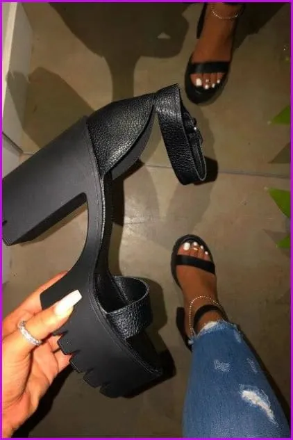 3 Colors Block High Heels Shoes F445
