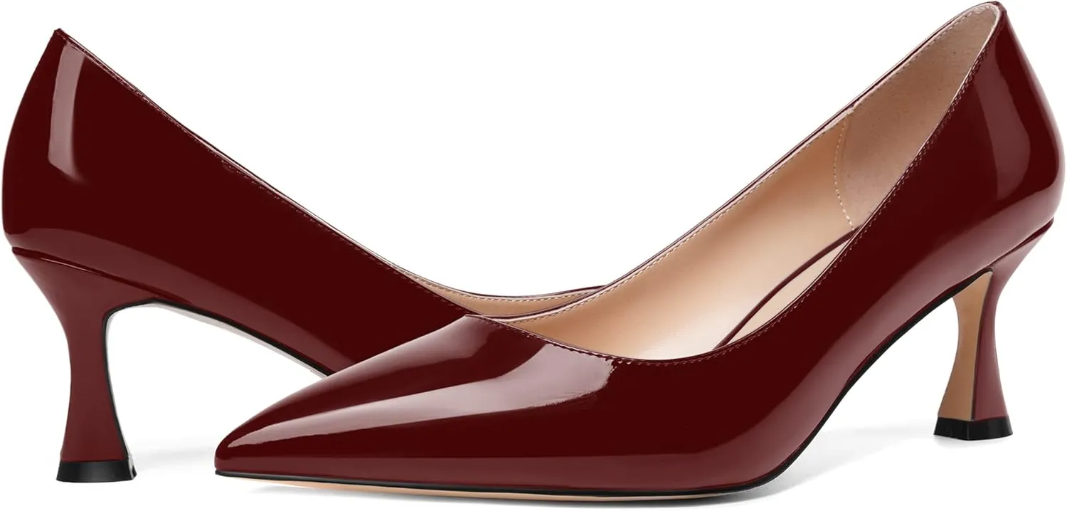 AMBELIGHT Womens Solid Office Dress Slip On Patent Pointed Toe Stiletto Mid Heel Pumps Shoes 2.5 Inch