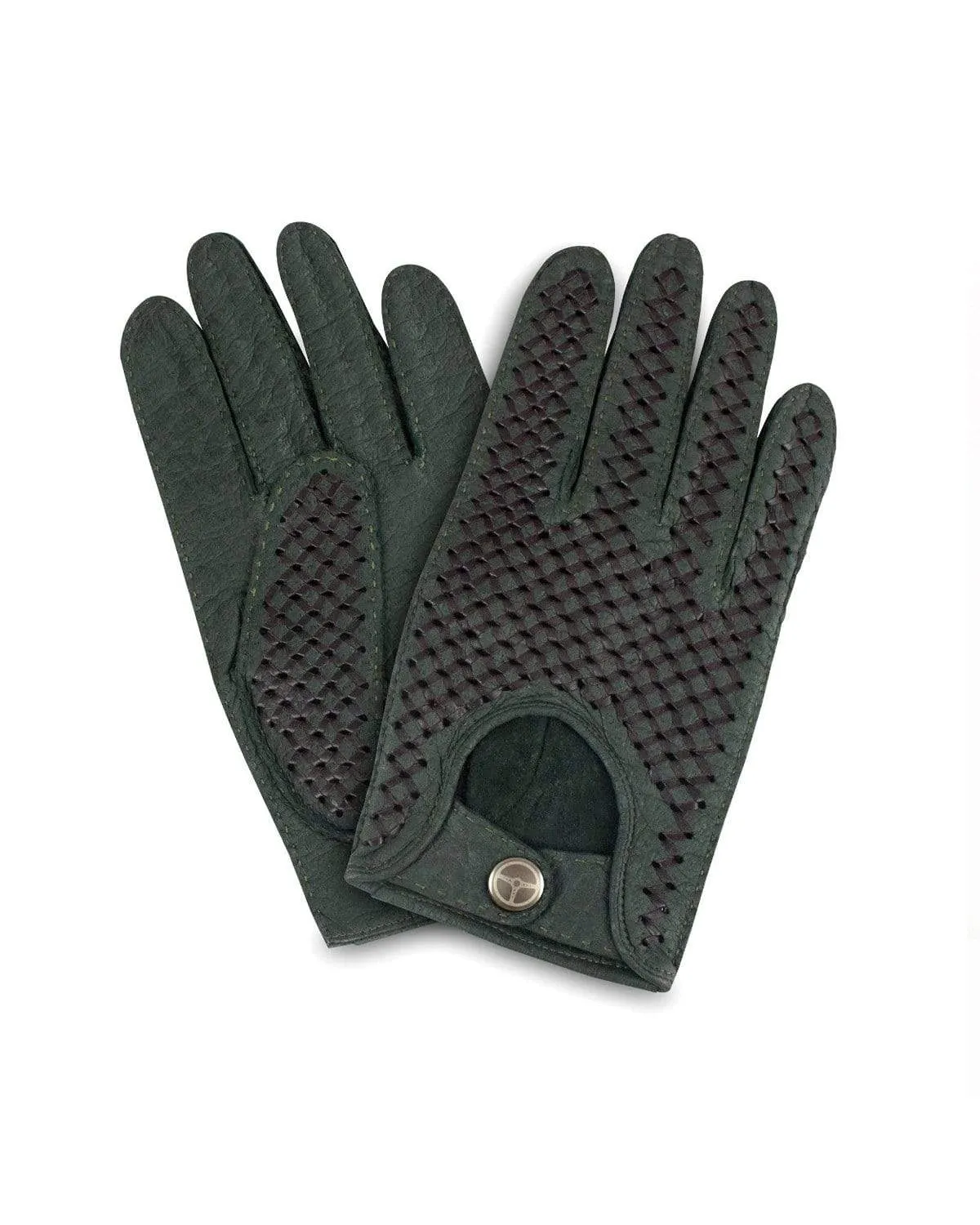 BESPOKE - Peccary Leather Driving Gloves - Dark Green/Conker