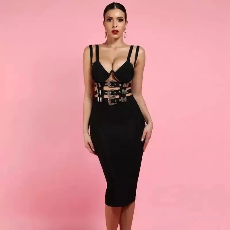 Black Sexy Sashes  Bodycon Dress