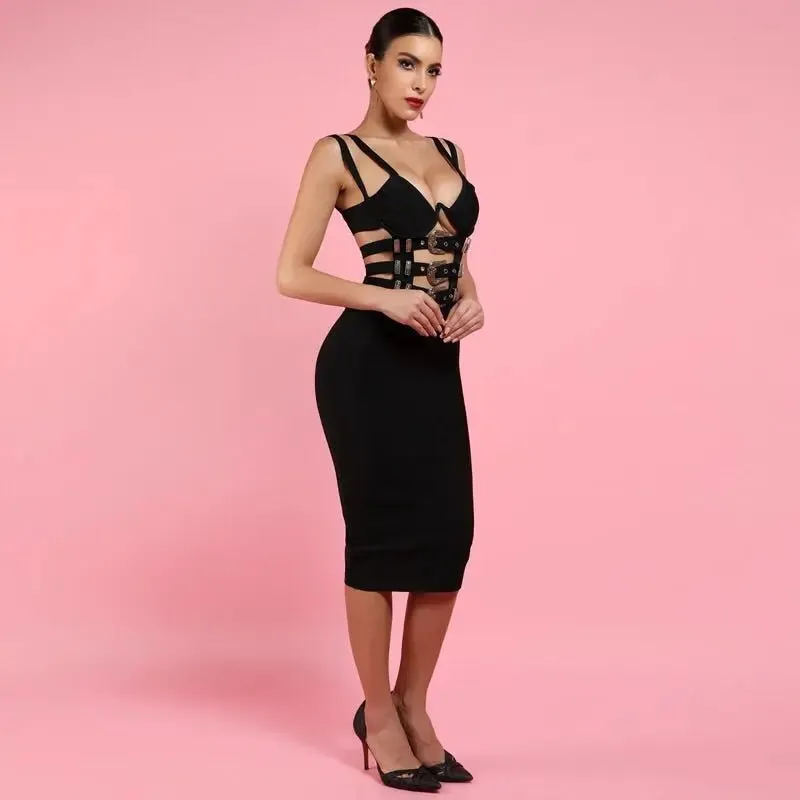 Black Sexy Sashes  Bodycon Dress