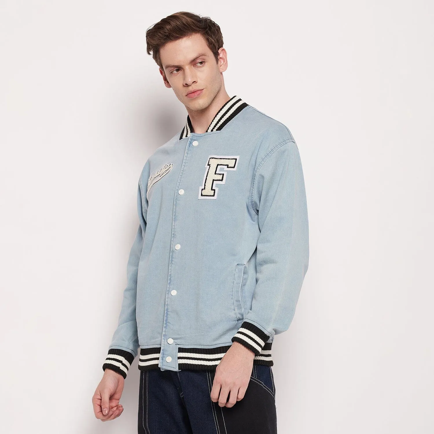 Blue Denim Varsity Jacket