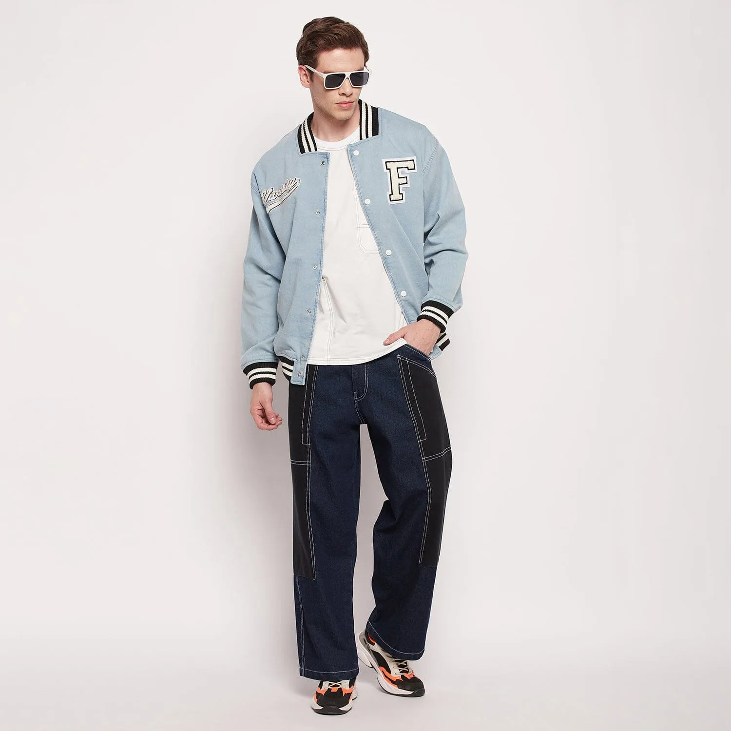 Blue Denim Varsity Jacket