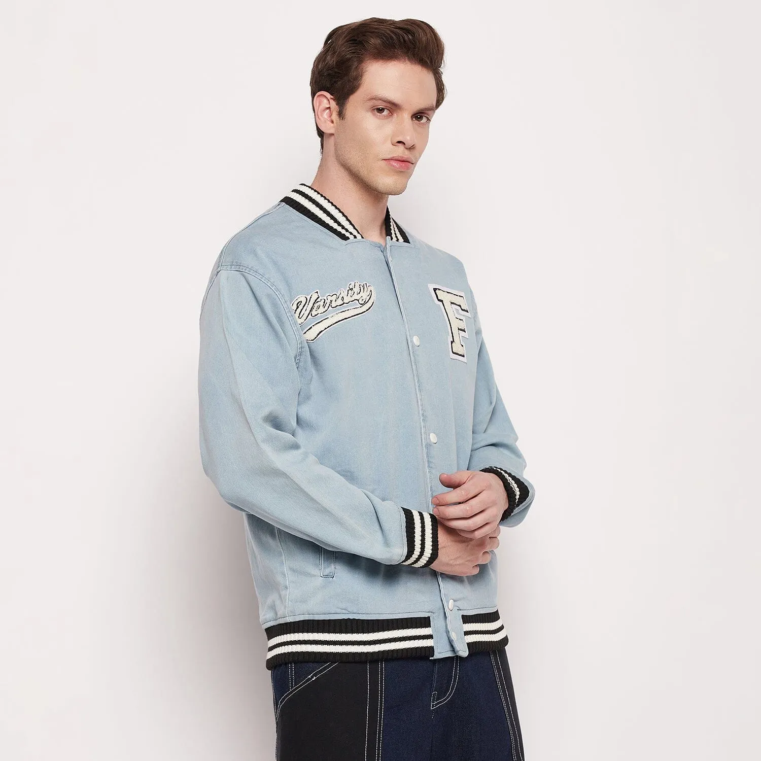 Blue Denim Varsity Jacket
