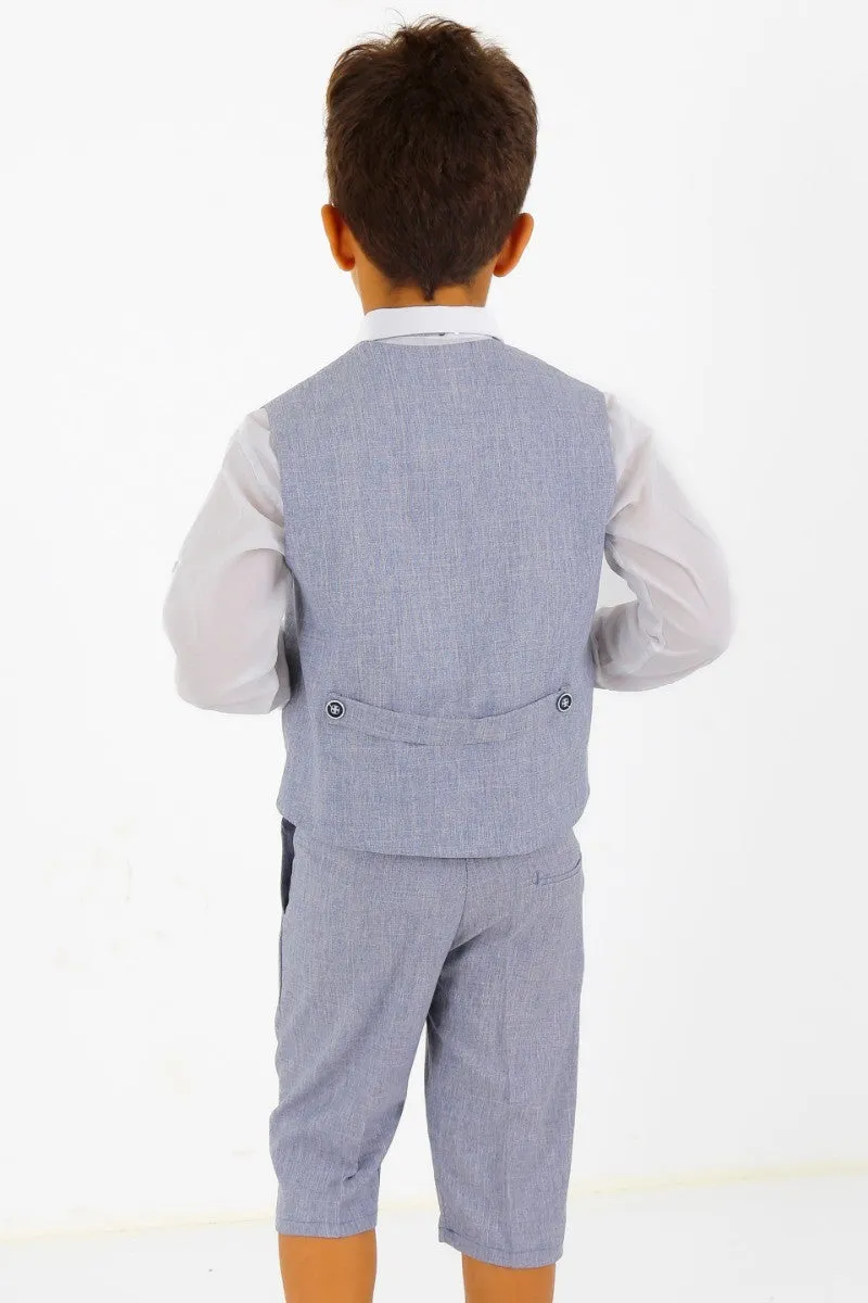 Boys Linen Waistcoat Suit Set - Navy Blue