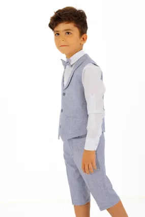 Boys Linen Waistcoat Suit Set - Navy Blue
