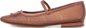 Brown Mesh Flats for Women Breathable Mesh Ballet Flats with Cute Bows, Dressy Fishnet Shoes with Round Toe for Comfort and Style Size 6