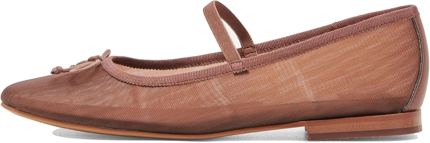 Brown Mesh Flats for Women Breathable Mesh Ballet Flats with Cute Bows, Dressy Fishnet Shoes with Round Toe for Comfort and Style Size 6