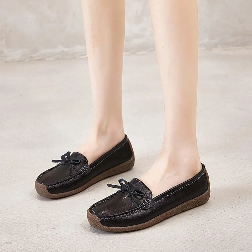 Casual Genuine Leather Comfortable Lightweight Driving Moaccasins Classic Fashion Buckle Slip On Ladies Driving Loafer Flat Shoes