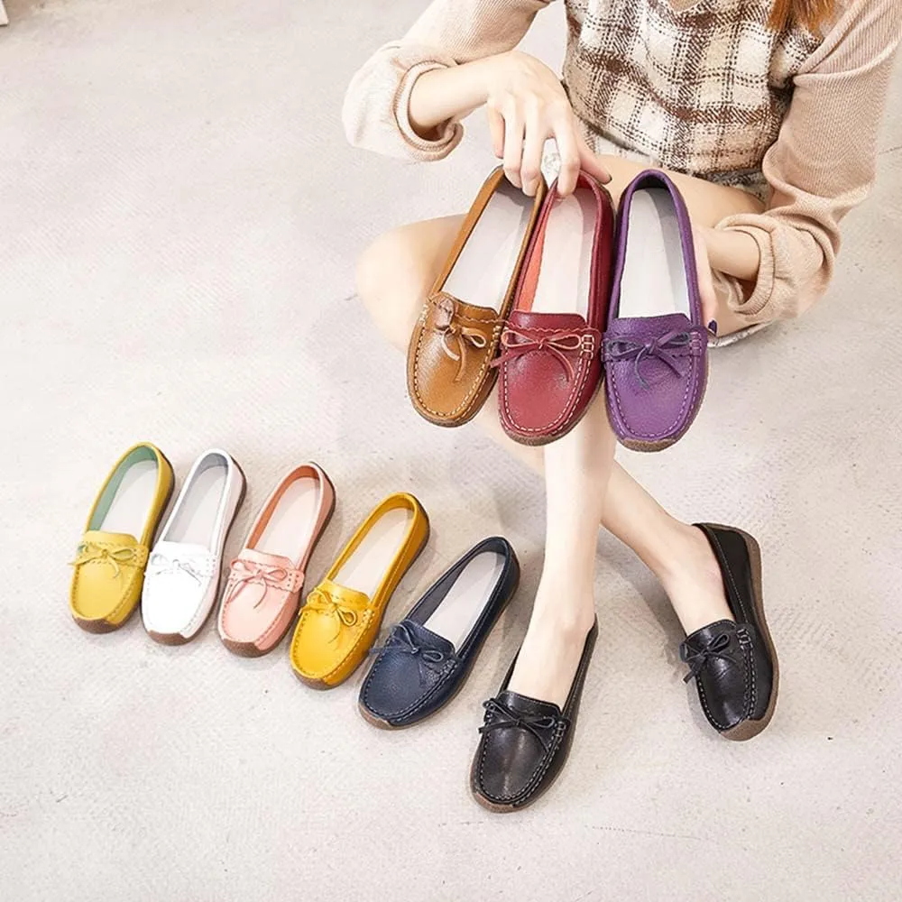 Casual Genuine Leather Comfortable Lightweight Driving Moaccasins Classic Fashion Buckle Slip On Ladies Driving Loafer Flat Shoes