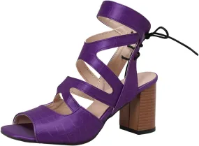 Comfortable Walking Strappy Open Toe Sandals Tie Thick Heel Big Size Women's Shoes Summer High Heeled Sandals