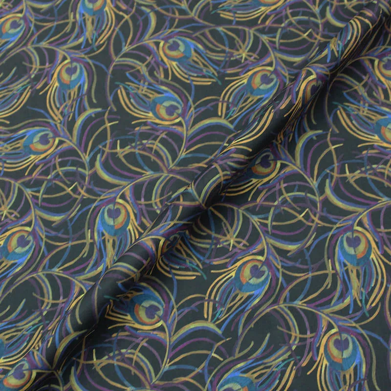 Deadstock Liberty Cotton Lawn - Isadora Black - Peacock Feather Print