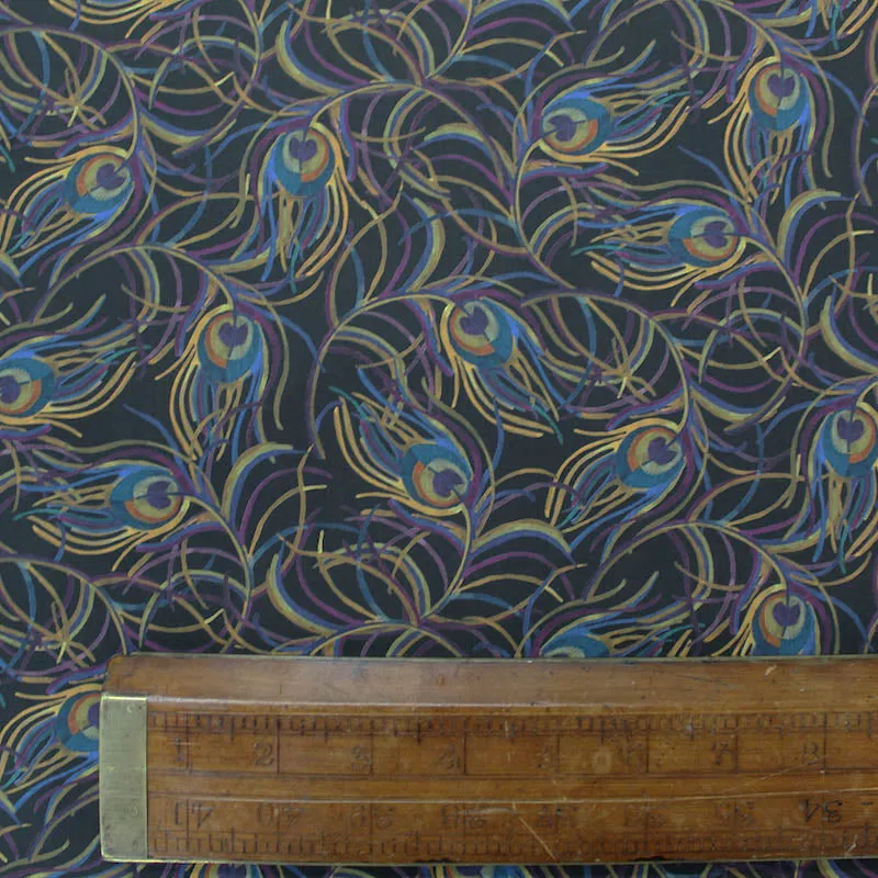 Deadstock Liberty Cotton Lawn - Isadora Black - Peacock Feather Print