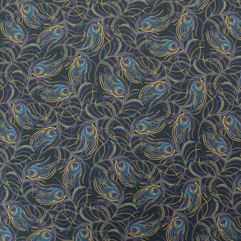 Deadstock Liberty Cotton Lawn - Isadora Black - Peacock Feather Print