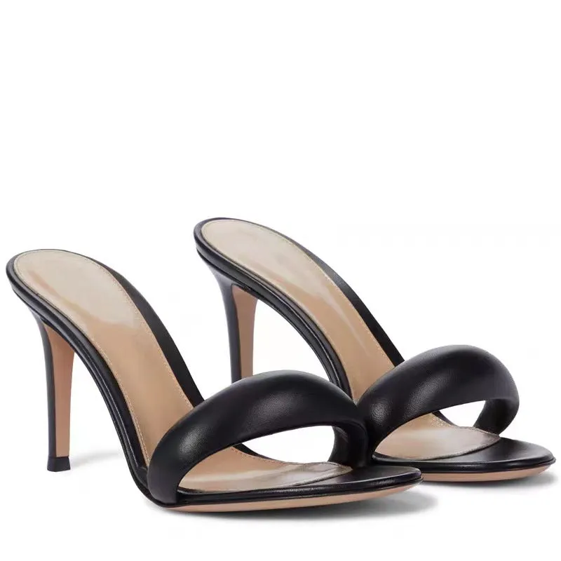 DEANWANGKT  Roman Style round Toe High Heels Fashion European and American Style Foreign Trade plus Size  Stiletto Heel Slippers Women