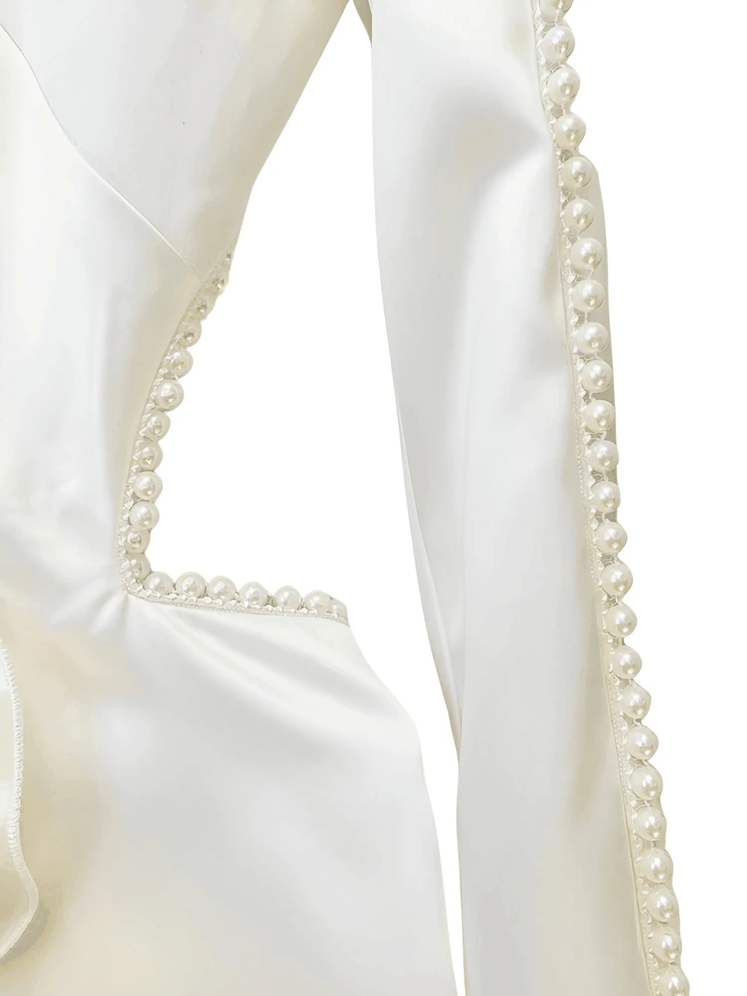 Designer Runway Fashion Women's Hollow Out Pearl Blazer Pant Set