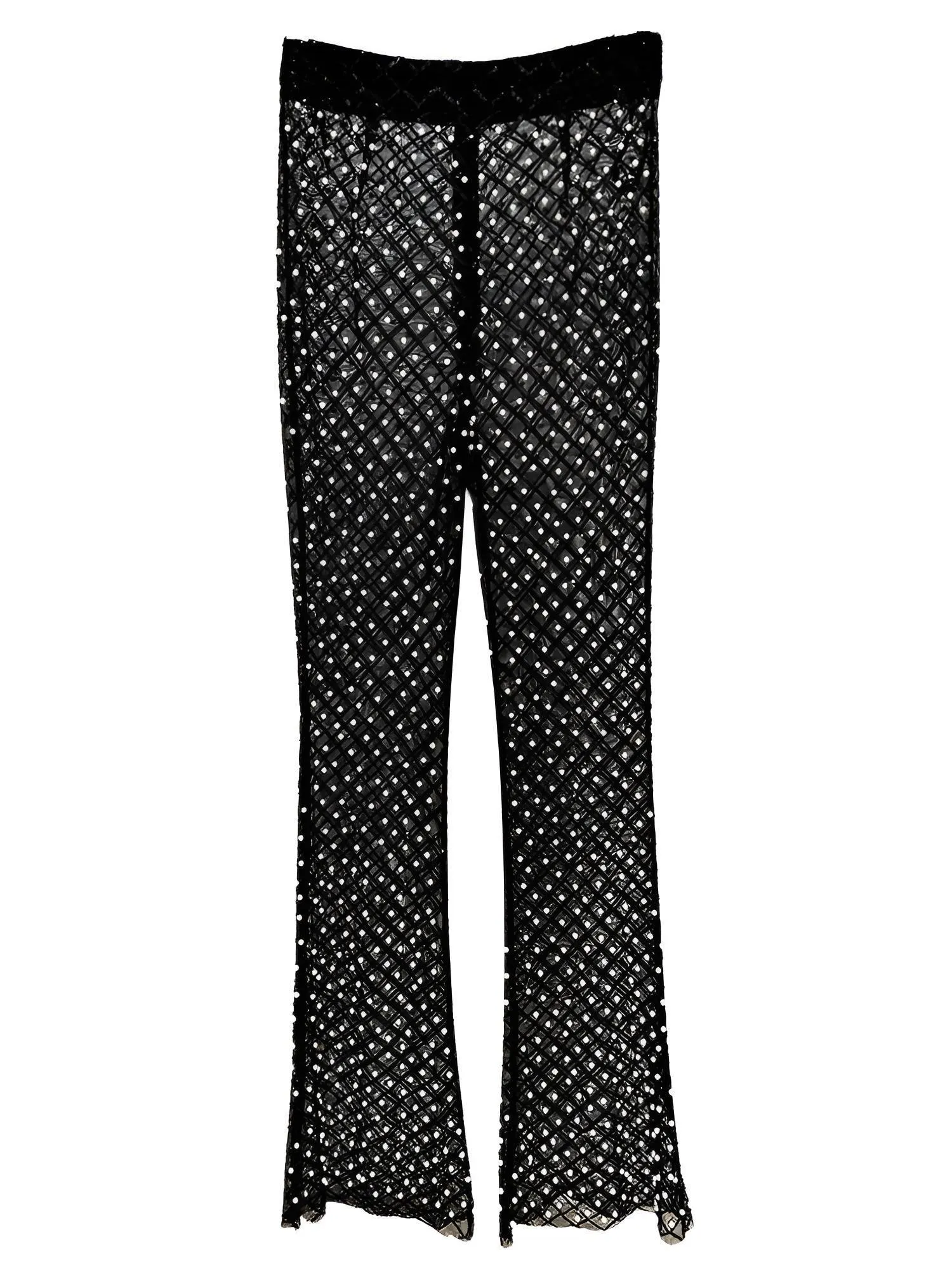 Designer Runway Fashion Women's Hollow Out Pearl Blazer Pant Set