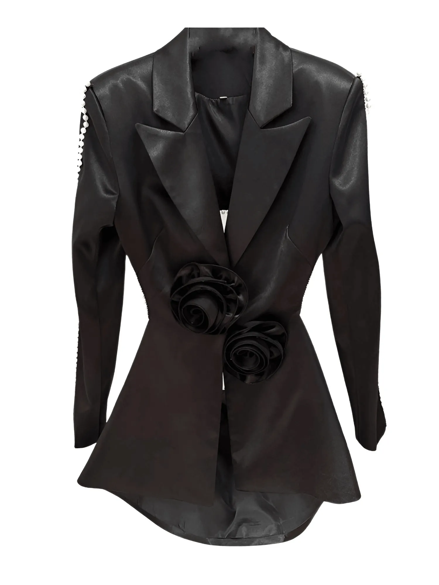 Designer Runway Fashion Women's Hollow Out Pearl Blazer Pant Set