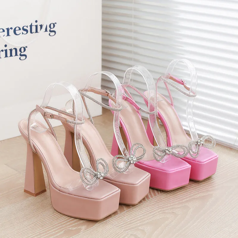 Double Silver Bow High Heel Sandals