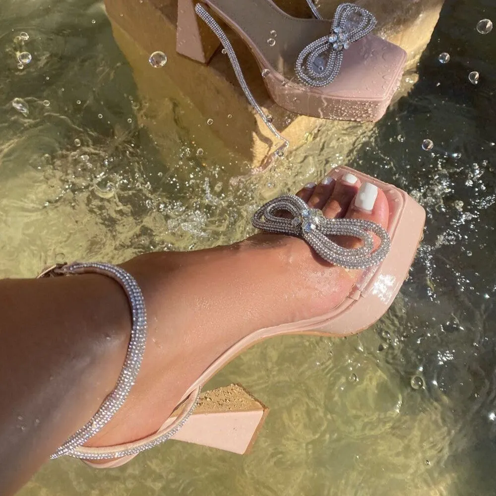 Double Silver Bow High Heel Sandals