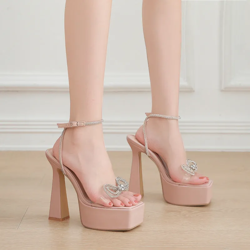 Double Silver Bow High Heel Sandals