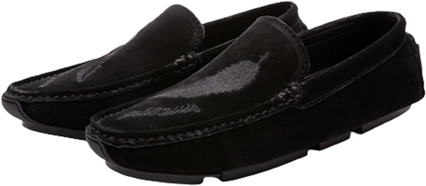 Driving Moccasins Smoking Loafer for Men Genuine Leather Round Toe Leaf Embroidery Perforated Faux Fur Lined Option Comfortable Soft Flat Heel for Any Attire