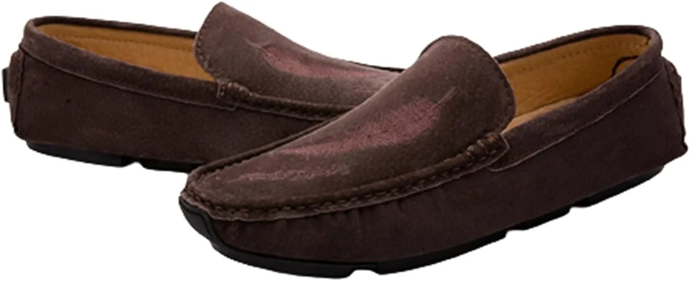 Driving Moccasins Smoking Loafer for Men Genuine Leather Round Toe Leaf Embroidery Perforated Faux Fur Lined Option Comfortable Soft Flat Heel for Any Attire