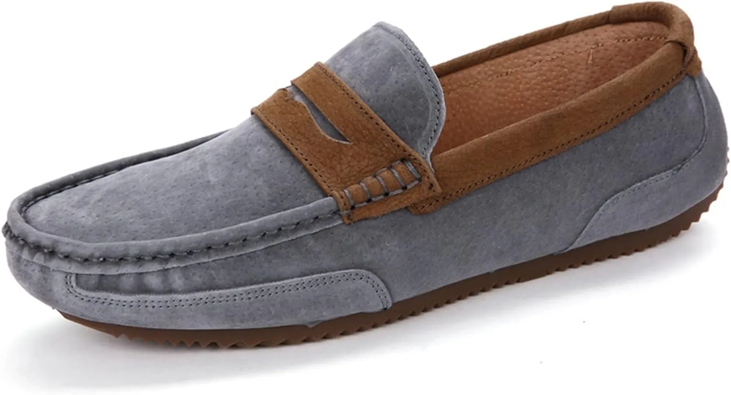 Easy to Put and Remove. Smoking Loafer Driving Moccasins for Men Suede Vamp Genuine Leather Stitching Details Round Toe Penny Loafer Flexible Resistant Comfortable Casual for All Occasions