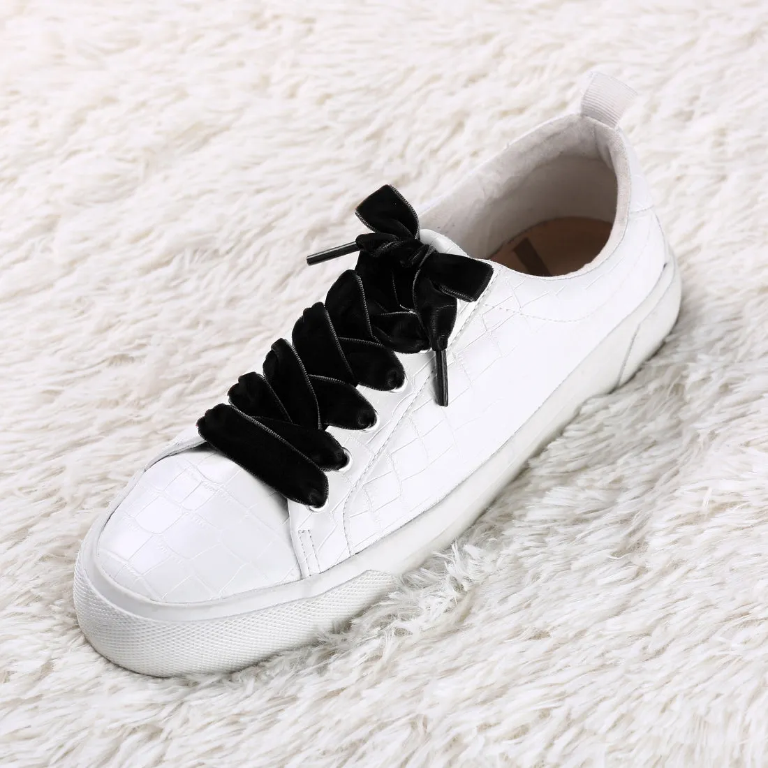 Flat Velvet Shoelaces 0.6 Inches Wide Ribbon Sneakers Strings