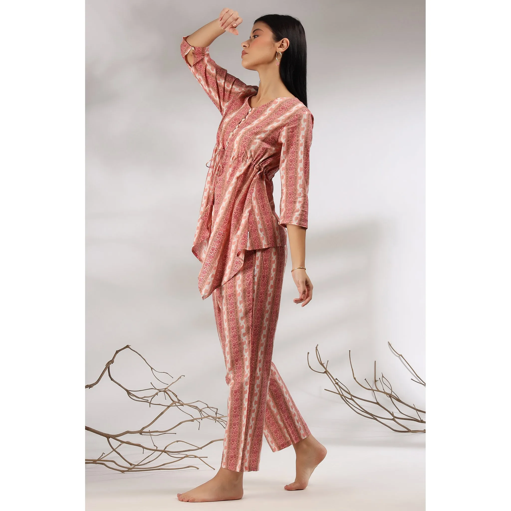 Floral Twines on Asymmetrical Pink Top Set