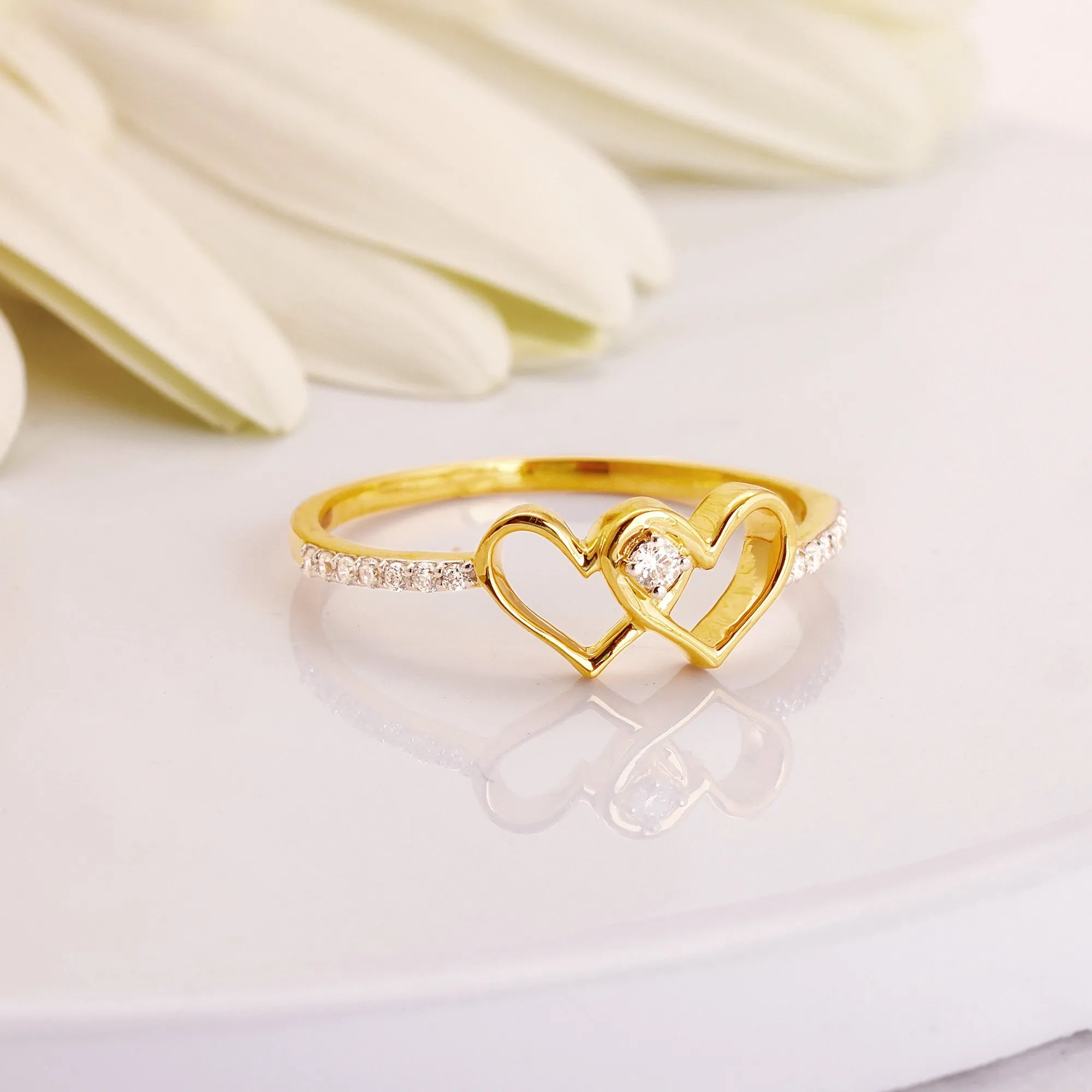 Gold Twin Hearts Diamond Ring