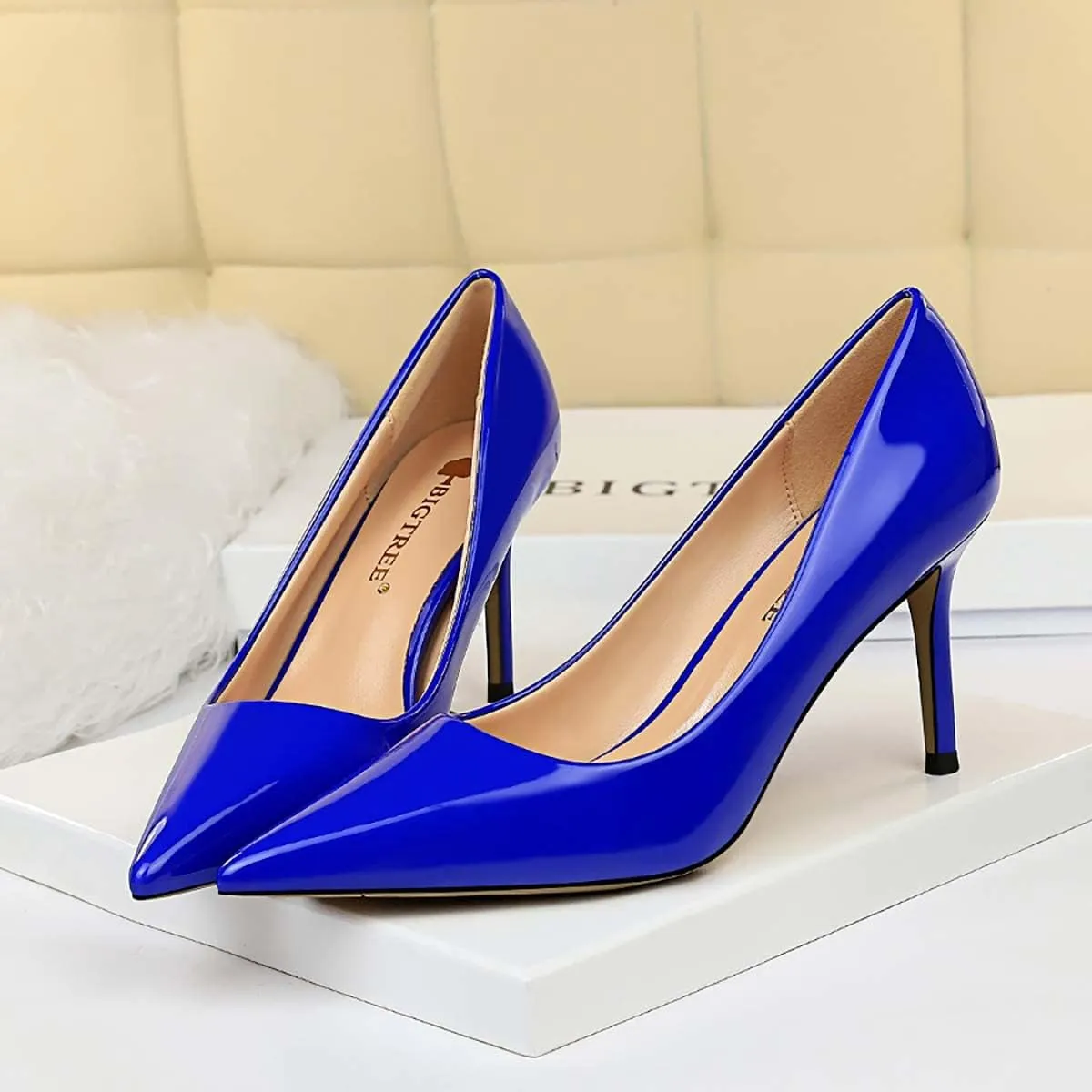 JOEupin Women's High Heel Slip on Pumps Pointed Toe Classic Fashion 3inch Party Stiletto Heels Dress Office Shoes 014