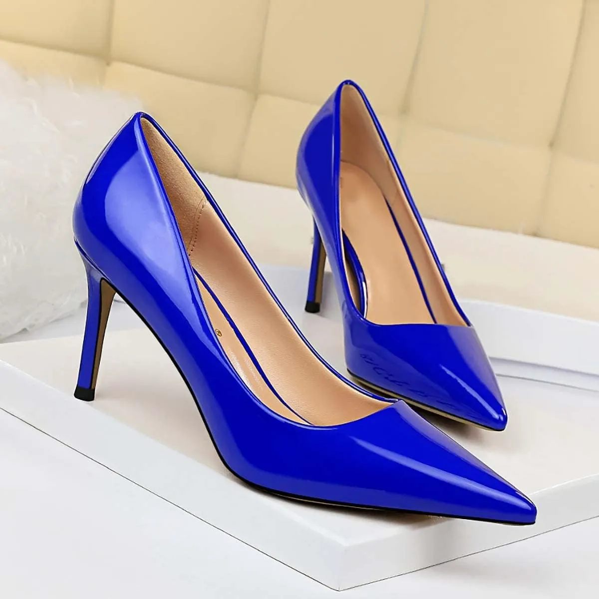 JOEupin Women's High Heel Slip on Pumps Pointed Toe Classic Fashion 3inch Party Stiletto Heels Dress Office Shoes 014