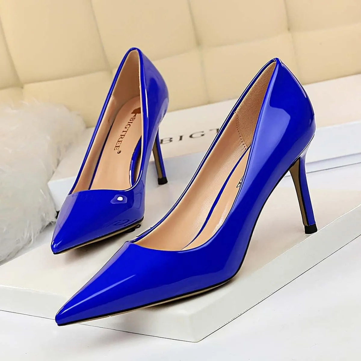 JOEupin Women's High Heel Slip on Pumps Pointed Toe Classic Fashion 3inch Party Stiletto Heels Dress Office Shoes 014