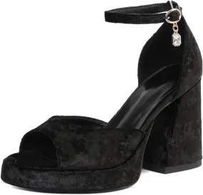 Joseywade Heeled Sandals Strappy Platform Chunky Block High Heels Round Open Toe 4 Inch Ankle Strap Sexy Work Dance Shoes