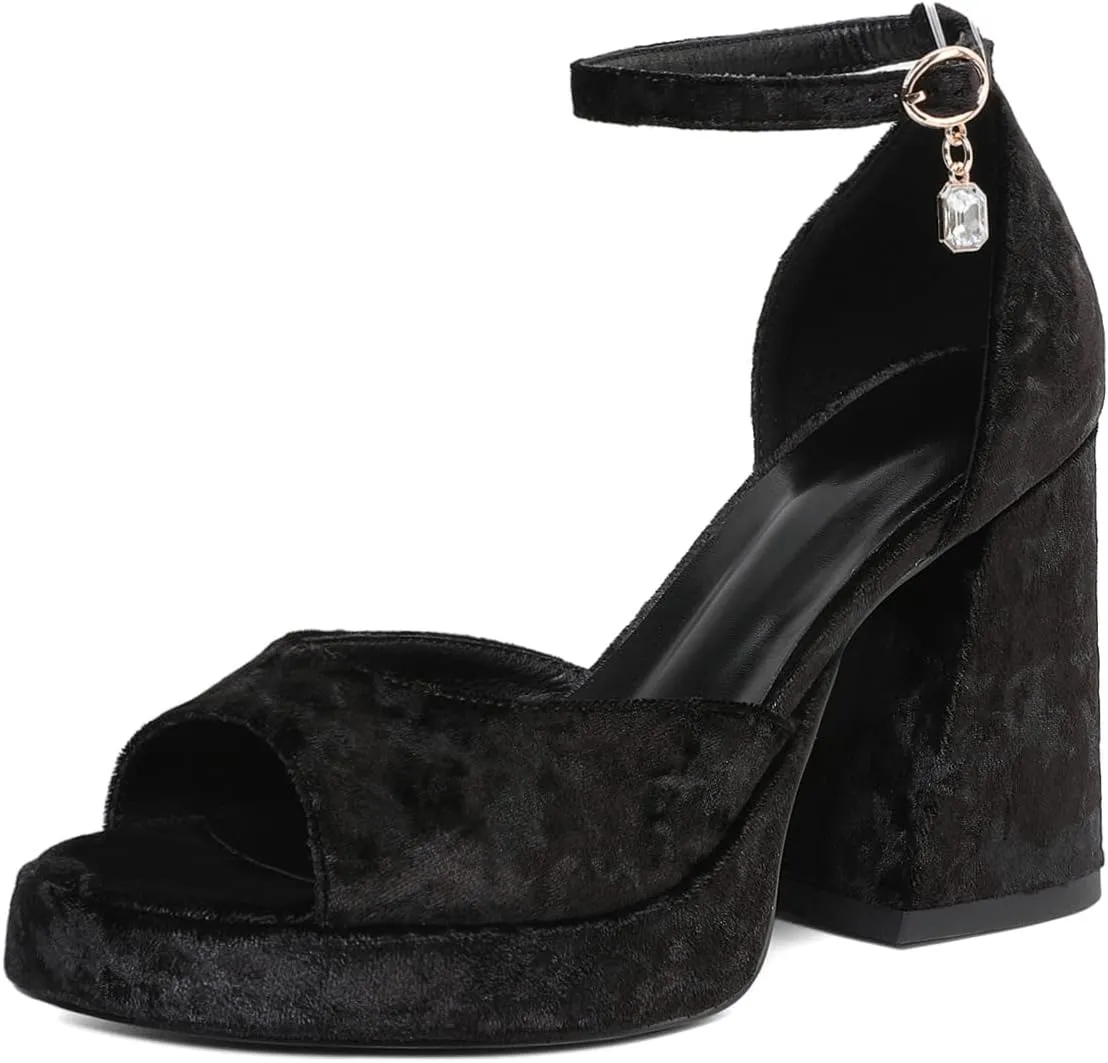 Joseywade Heeled Sandals Strappy Platform Chunky Block High Heels Round Open Toe 4 Inch Ankle Strap Sexy Work Dance Shoes