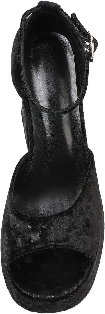 Joseywade Heeled Sandals Strappy Platform Chunky Block High Heels Round Open Toe 4 Inch Ankle Strap Sexy Work Dance Shoes