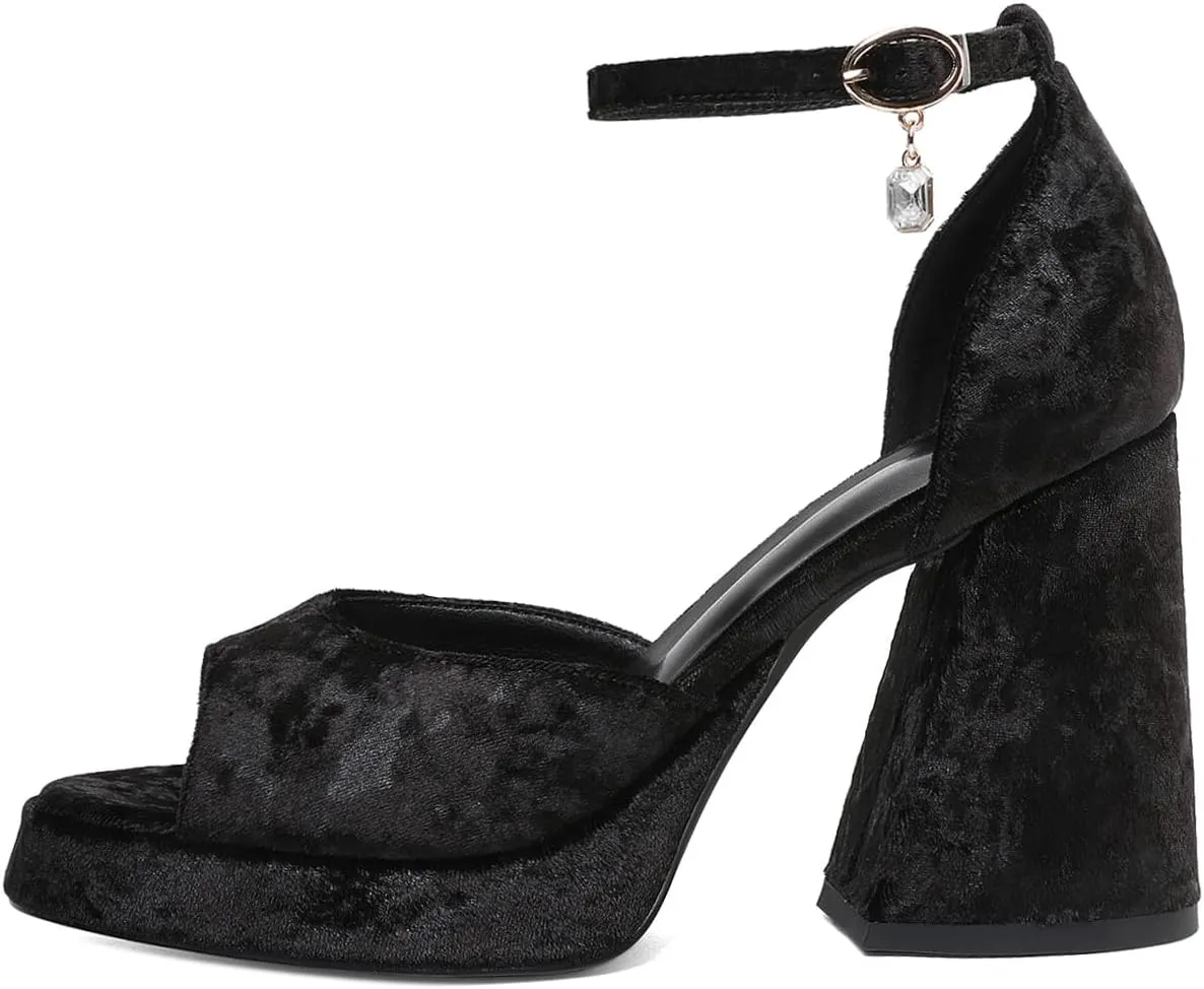 Joseywade Heeled Sandals Strappy Platform Chunky Block High Heels Round Open Toe 4 Inch Ankle Strap Sexy Work Dance Shoes