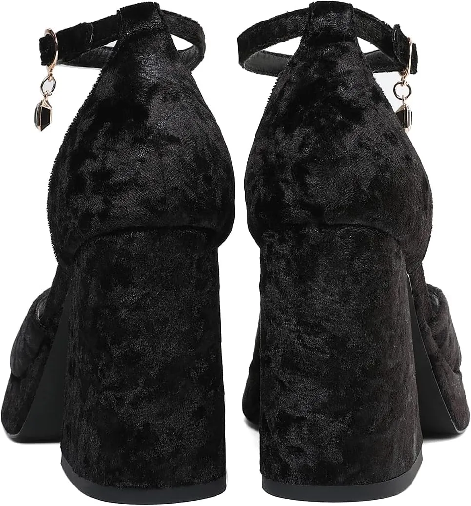 Joseywade Heeled Sandals Strappy Platform Chunky Block High Heels Round Open Toe 4 Inch Ankle Strap Sexy Work Dance Shoes