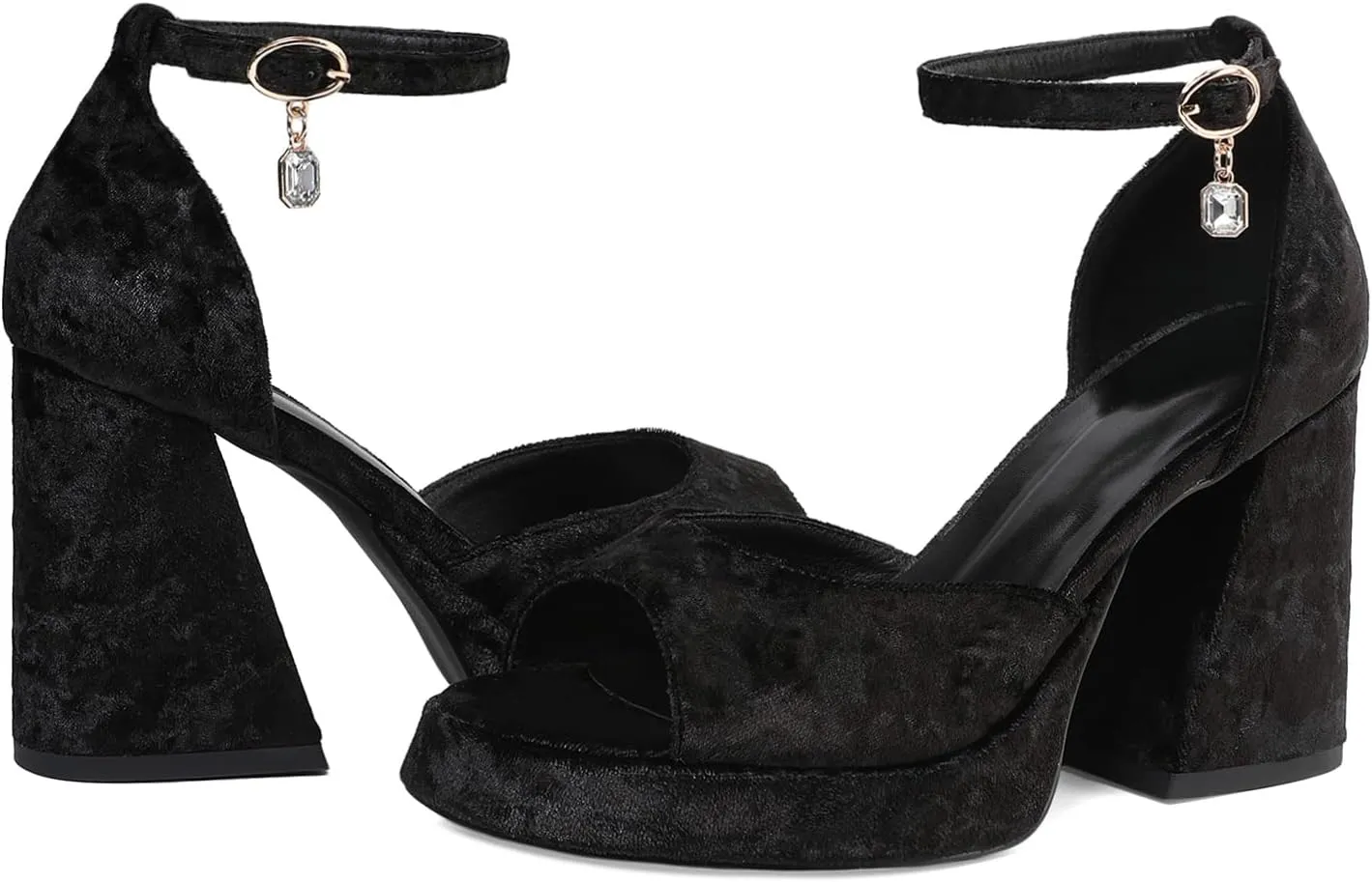 Joseywade Heeled Sandals Strappy Platform Chunky Block High Heels Round Open Toe 4 Inch Ankle Strap Sexy Work Dance Shoes