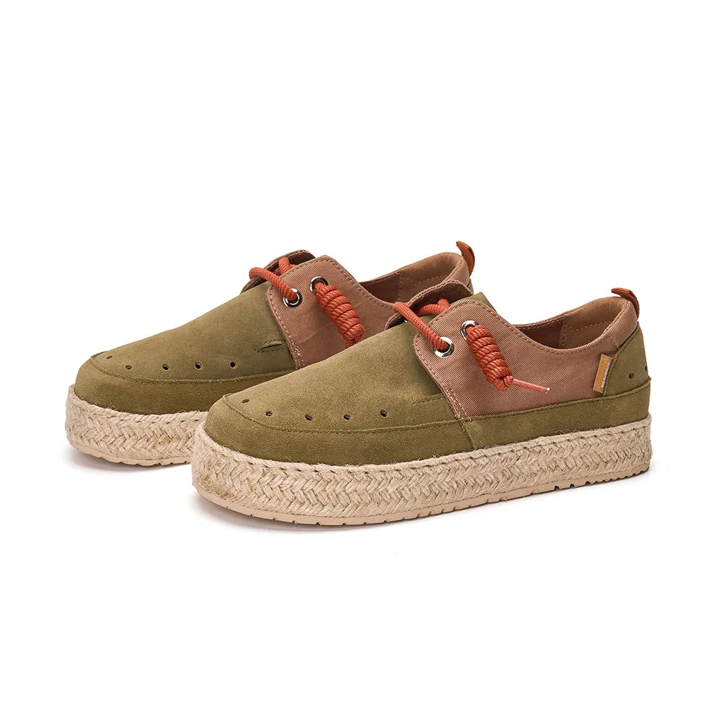 JOY&MARIO Handmade Women’s and Men's Slip-On Espadrille Cow Suede and Twill Couple Loafers in Green-05639W/M