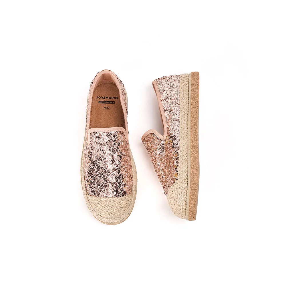 JOY&MARIO Handmade Women’s Slip-On Espadrille Sequins Mesh Loafers in Grey-69280W
