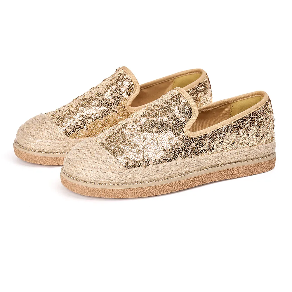 JOY&MARIO Handmade Women’s Slip-On Espadrille Sequins Mesh Loafers in Grey-69280W