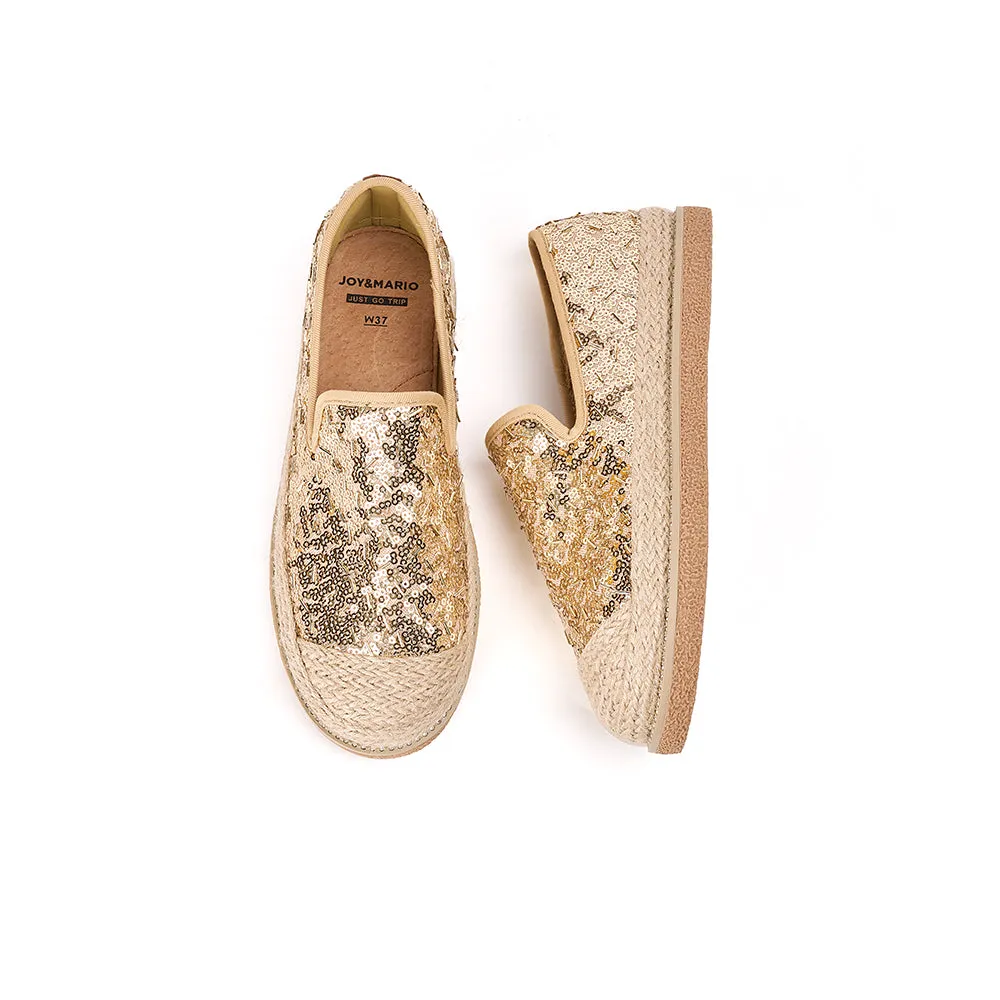 JOY&MARIO Handmade Women’s Slip-On Espadrille Sequins Mesh Loafers in Grey-69280W