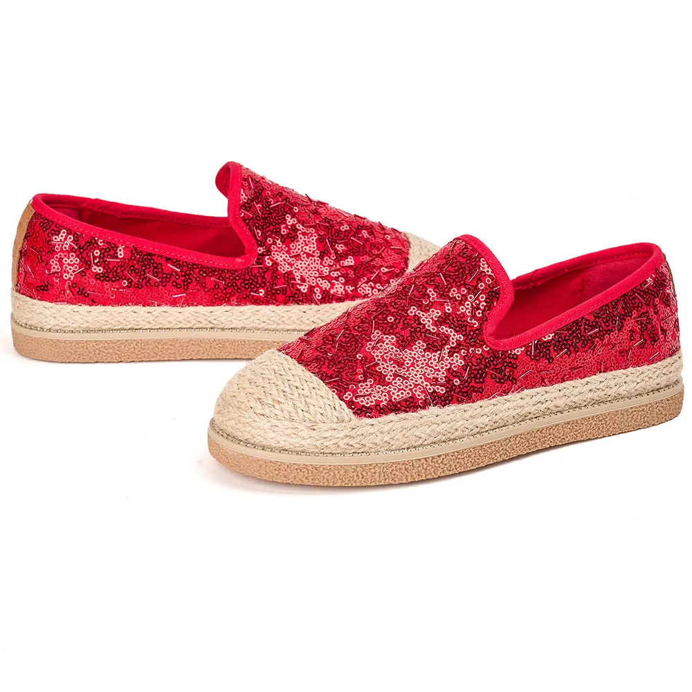 JOY&MARIO Handmade Women’s Slip-On Espadrille Sequins Mesh Loafers in Grey-69280W
