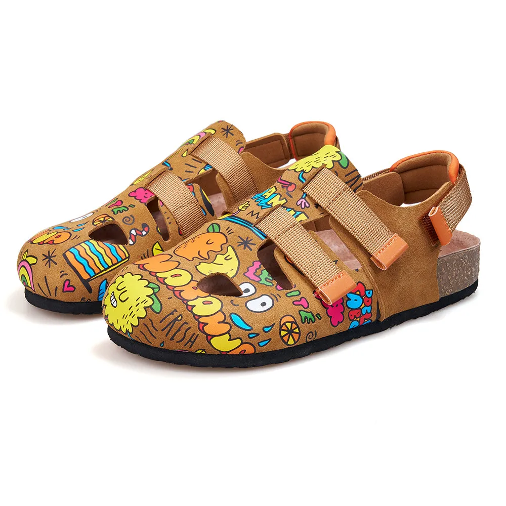 JOY&MARIO Women’s Slip-On Printed Cow Suede Birken Shoes in Camel-77256W